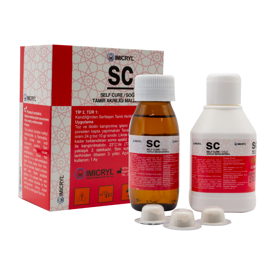 Imicryl SC Soğuk Pembe Akrilik - Protez Tamir ve Düzeltme Seti (100g Toz / 50ml Likit)