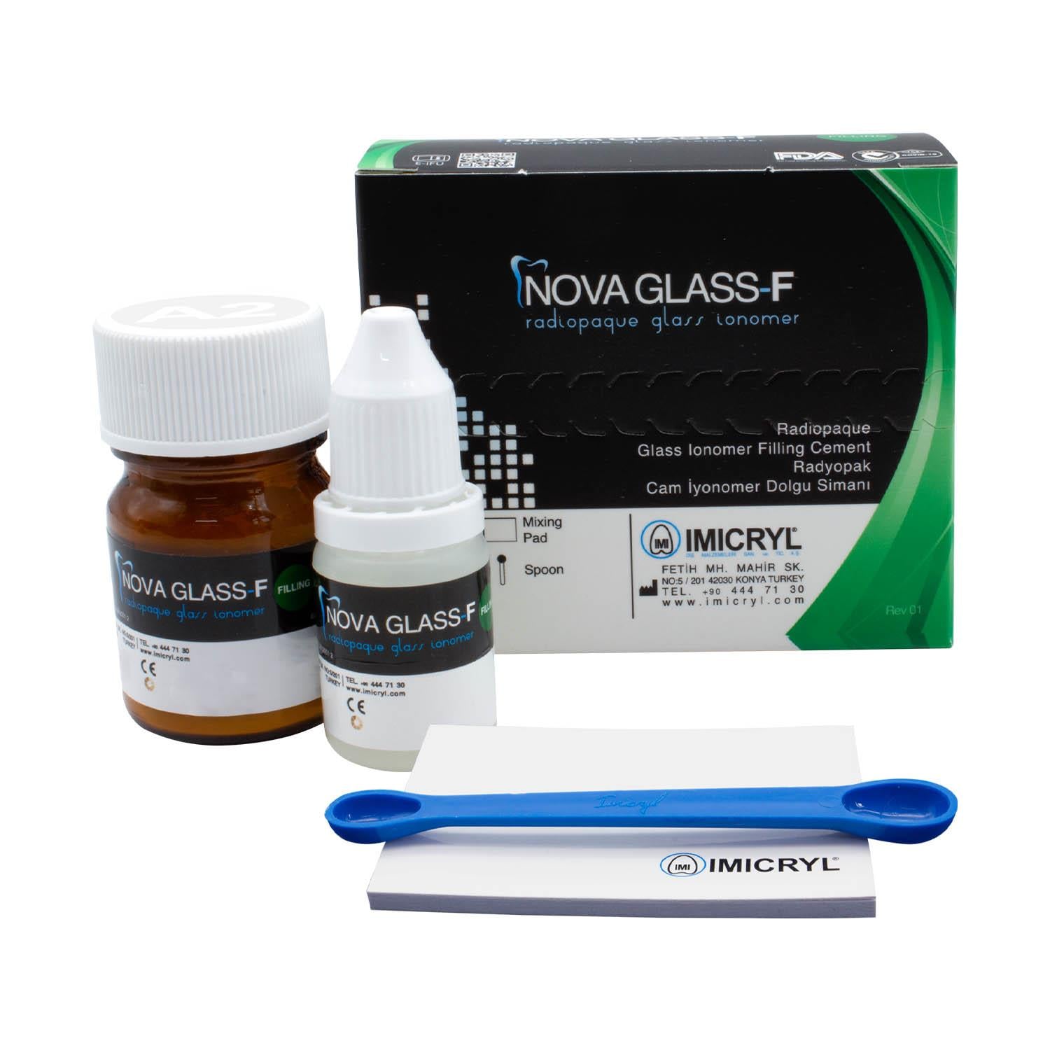 Imicryl Nova Glass F Radyopak Cam İonomer Dolgu Simanı - 15g Toz / 10ml Likit Set