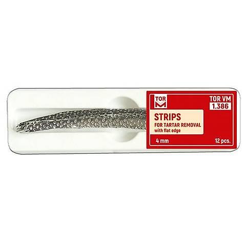 Tor VM 1386 Metal Zımpara - Tartar Kazıma ve Arayüz Zımparası (12'li Paket, 4mm Genişlik, 100mm Uzunluk, 0.05mm Kalınlık)