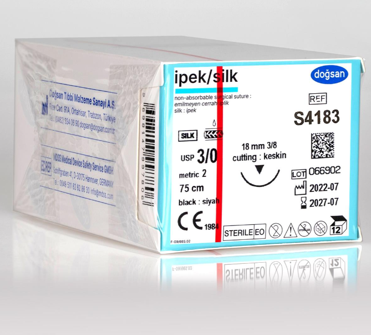 Doğsan İpek 3/0 18mm 3/8 Keskin (Δ) 75cm Steril Cerrahi Sütür Dikiş İpi