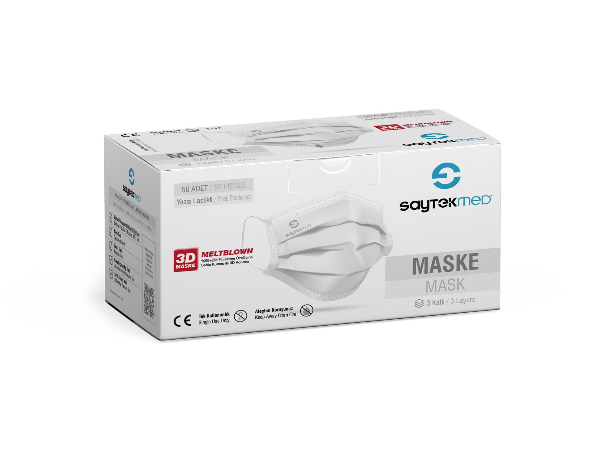 Saytec 3 Katlı Cerrahi Maske 50'li Kutu - Yüksek Filtreleme Performanslı