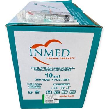 İnmed 10 ml 250'li Steril Enjektör (22G Siyah Uzun Uçlu, 3 Parça Contalı)