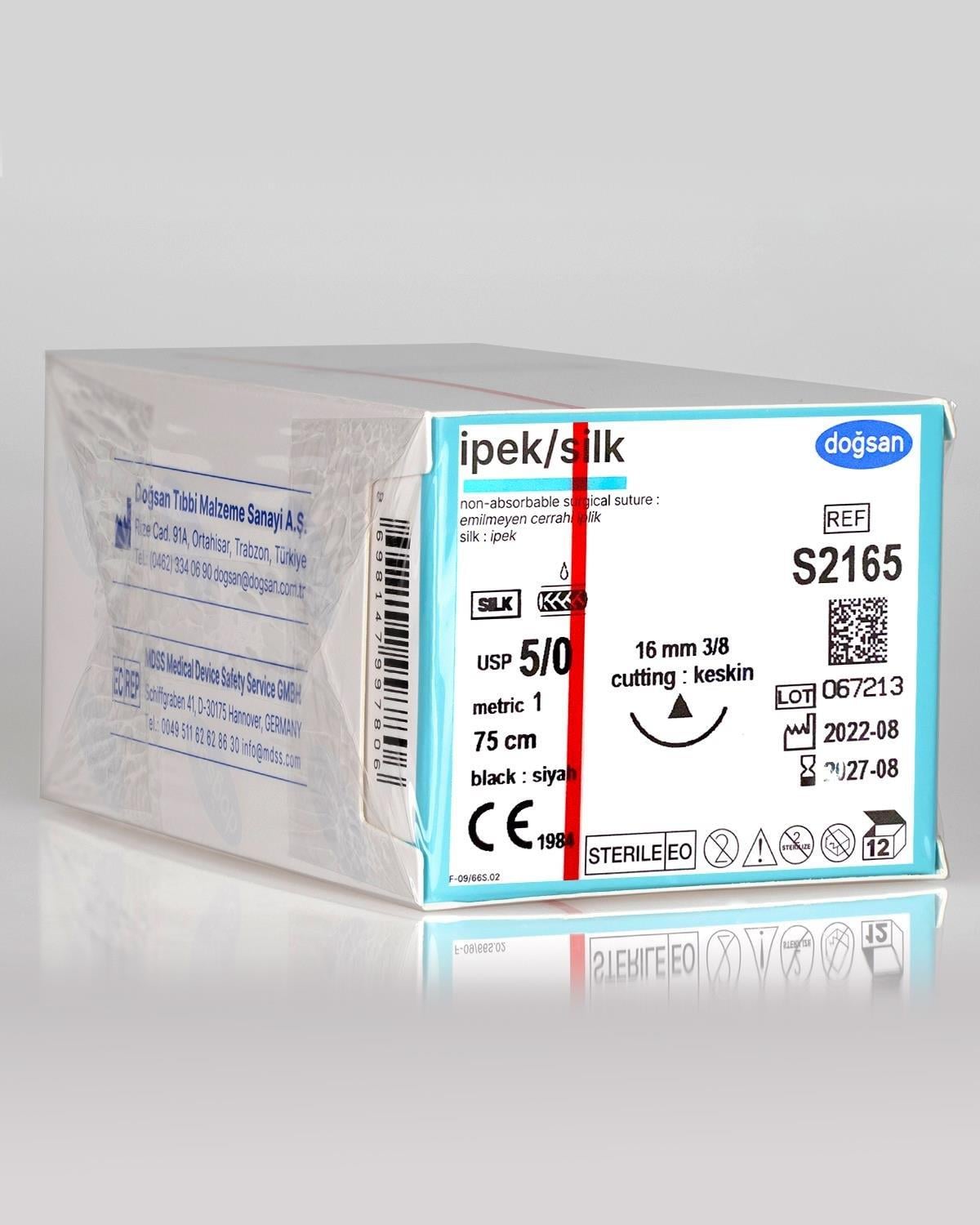 Doğsan İpek 5/0 16 3/8 Keskin (▼) 75cm Emilemeyen Sütür 12 Ad./Pkt