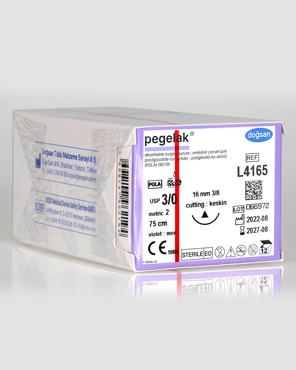 Doğsan Pegelak PGLA 3/0 75cm 16 3/8 Keskin (Δ) Emilebilir Sütür 12 Adet/Paket