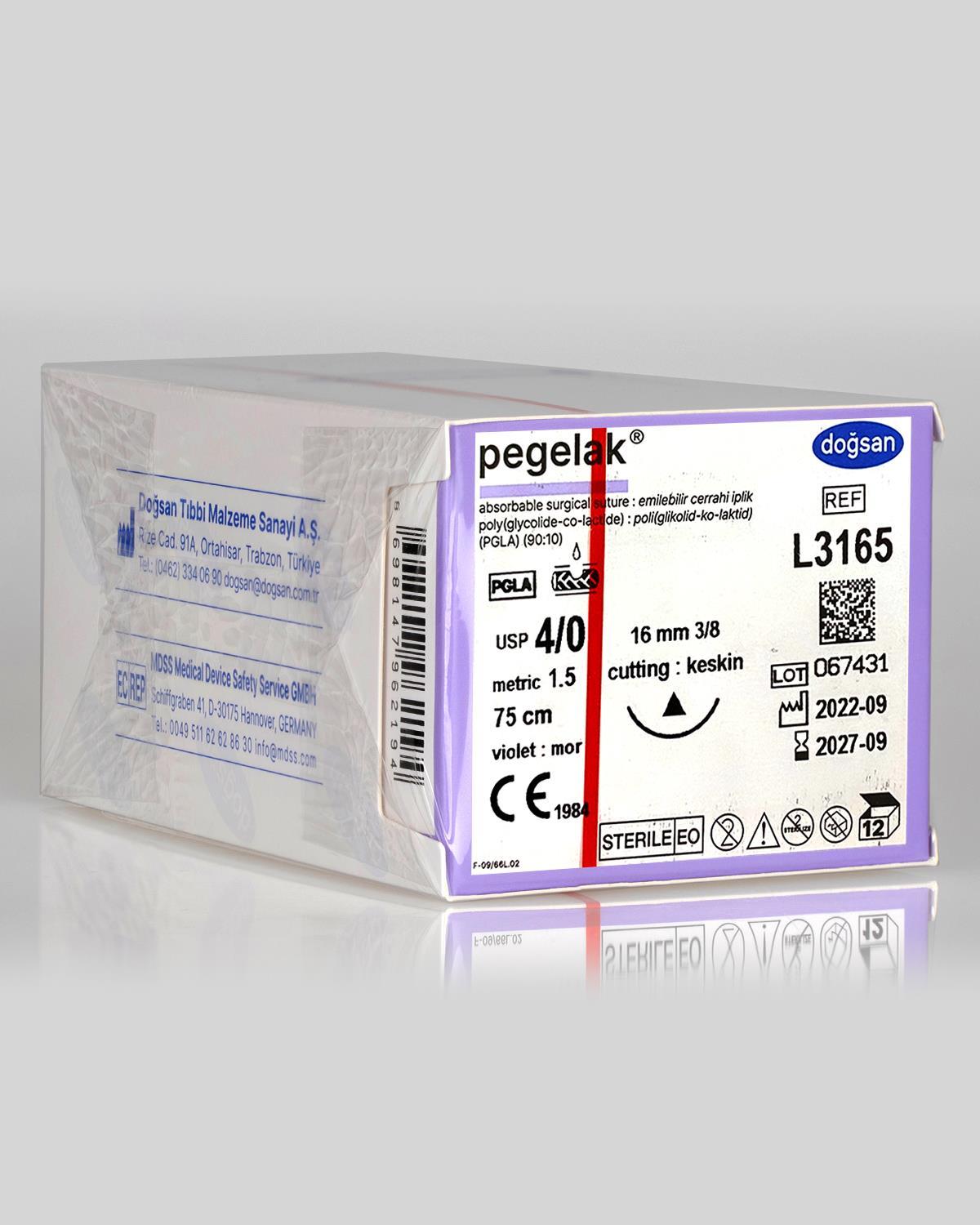 Doğsan Pegelak (PGLA) 4/0 16 3/8 Keskin (Δ) 75cm Emilebilir Sütür, 12 Adet/Paket