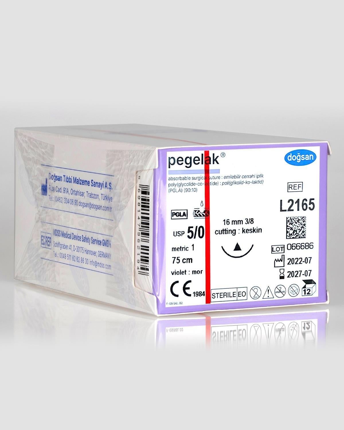Doğsan Pegelak 5/0 16 3/8 Keskin (Δ) 75cm PGLA Emilebilir Sütür 12 Ad./Pkt