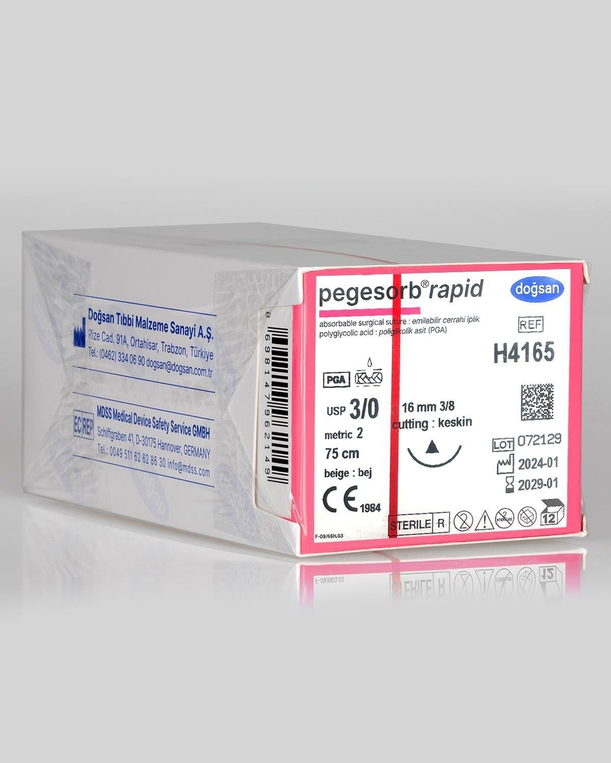 Doğsan Pegesorb Rapid 3/0 16 3/8 Keskin (Δ) 75cm PGLA Emilebilir Sütür 12 Ad./Pkt