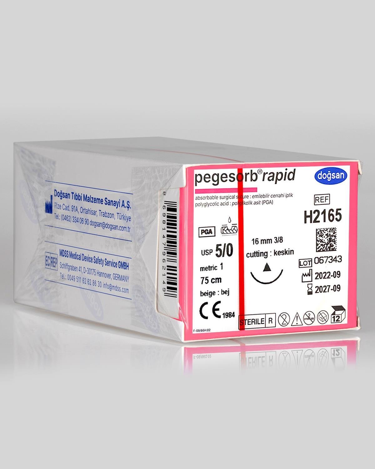 Doğsan Pegesorb Rapid 5/0 16 3/8 Keskin (Δ) 75cm PGLA Emilebilir Sütür 12 Ad./Pkt