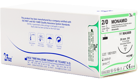 Boz Sütür Monamid Emilemeyen Cerrahi Dikiş İpi (3/0 - 4/0, 19mm 3/8 Aşağı Keskin İğneli, 75cm)