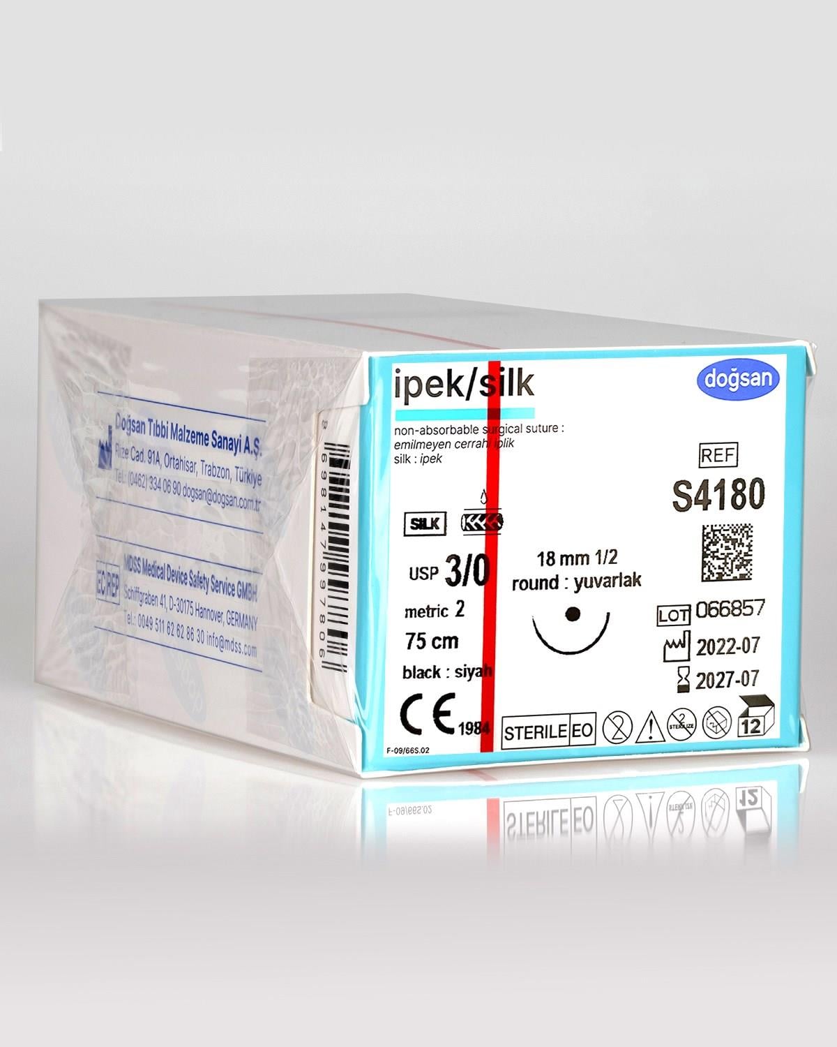 Doğsan İpek Sütür 3/0 18 1/2 Yuvarlak İğne 75cm Emilemeyen Cerrahi Dikiş İpi 12 Adet