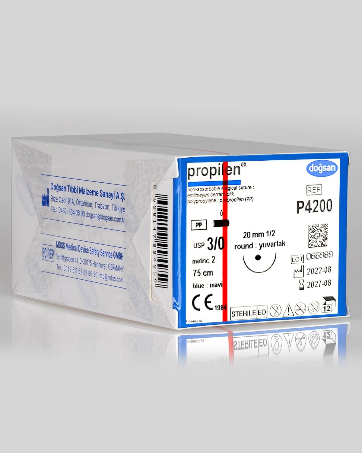 Doğsan Propilen 3/0 20 1/2 Yuvarlak (●) 75cm Polipropilen Emilemeyen Sütür