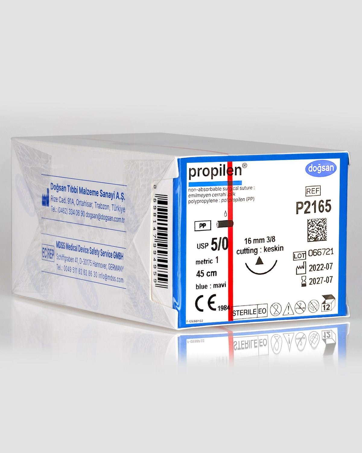 Doğsan Propilen 5/0 16 3/8 Keskin (Δ) 45cm Polipropilen Emilemeyen Cerrahi Sütür