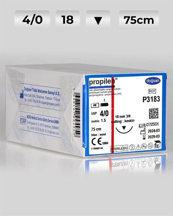 Doğsan Propilen 4/0 18 3/8 Keskin Uçlu 75cm Polipropilen Emilemeyen Sütur Dikiş İpi
