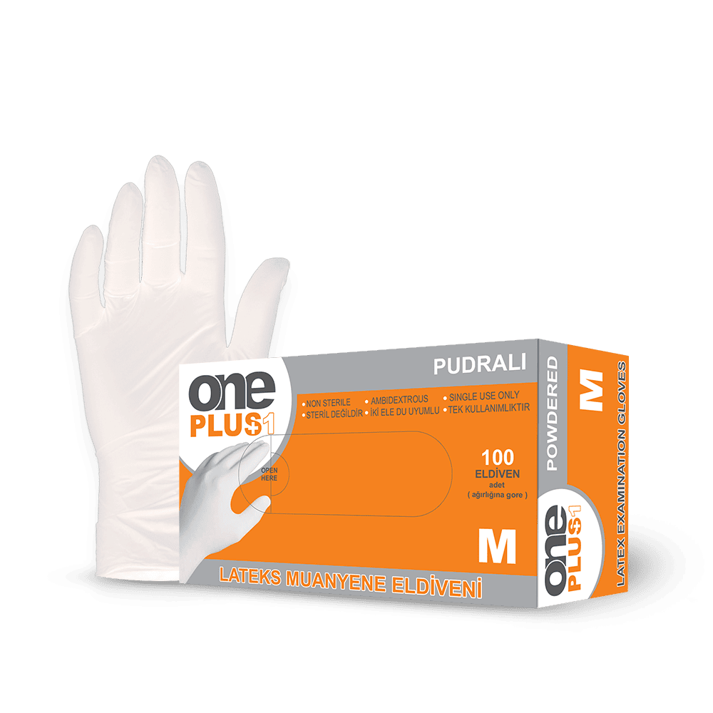 Oneplus Pudralı Lateks Eldiven - 100'lü Kutu