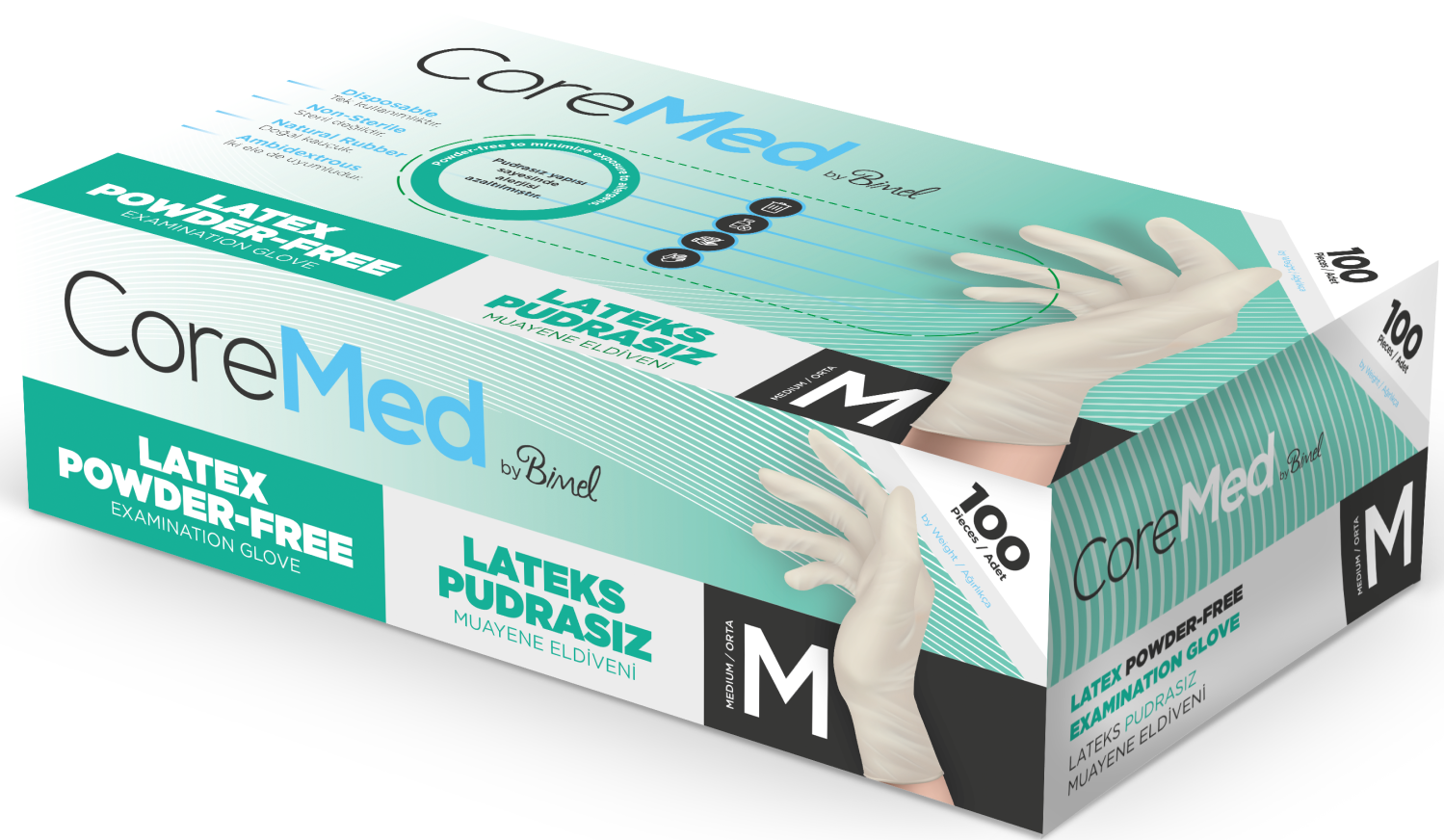 Bimel Coremed Lateks Pudrasız Muayene Eldiveni 100'lü Kutu